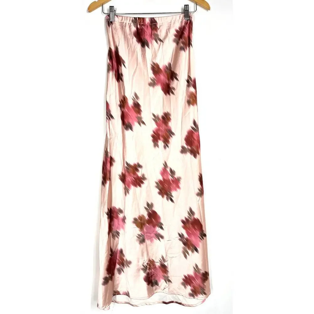 WeWoreWhat Slip Skirt Floral Print Relaxed Fit Pull On Maxi A-Line Blush Pink 6